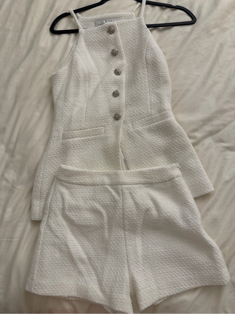 Endless Rose White Textured Button Halter Top